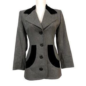 Givenchy Vintage Wool Blazer Sz M Velvet Trim Long Line